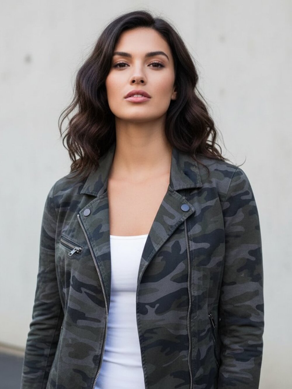 DKNY Women's M Jean Jacket Moto Bomber Gray Camo Edgy Casual